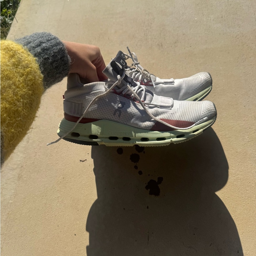 On Running White and Light Green Athletic Shoes